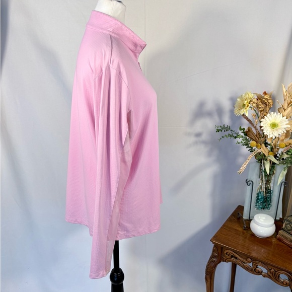 IBKUL Textured Solid UPF50+ 1/4 Zip Long Mesh Sleeve Sun Shirt in Soft Pink~XL💛 - Picture 5 of 9